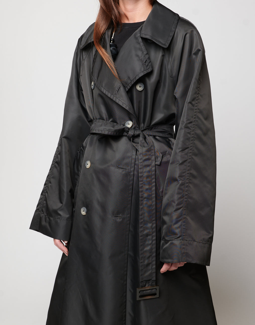 DOUUOD Trench Doppio Petto in Tecno Raso Lavagna