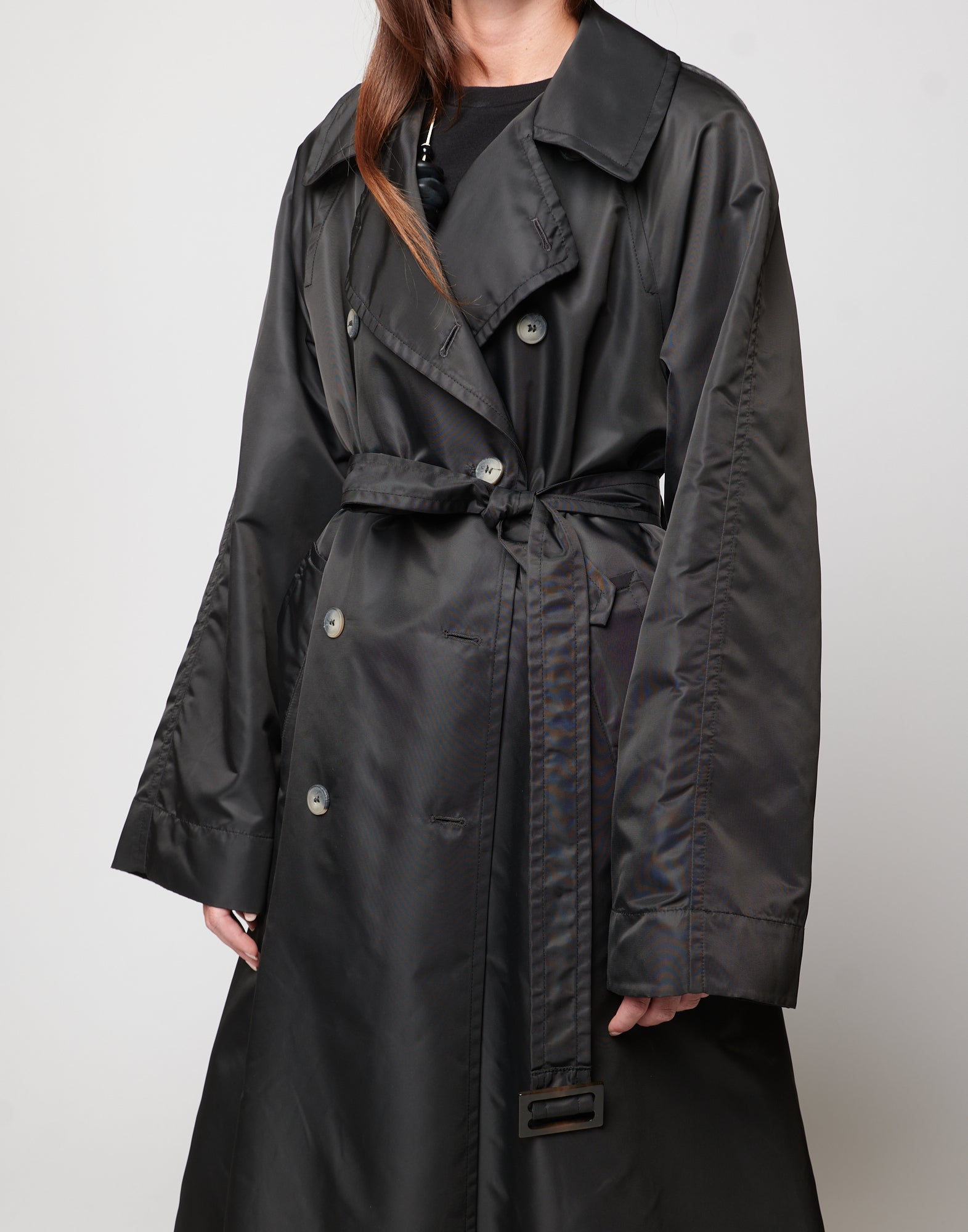 DOUUOD Trench Doppio Petto in Tecno Raso Lavagna