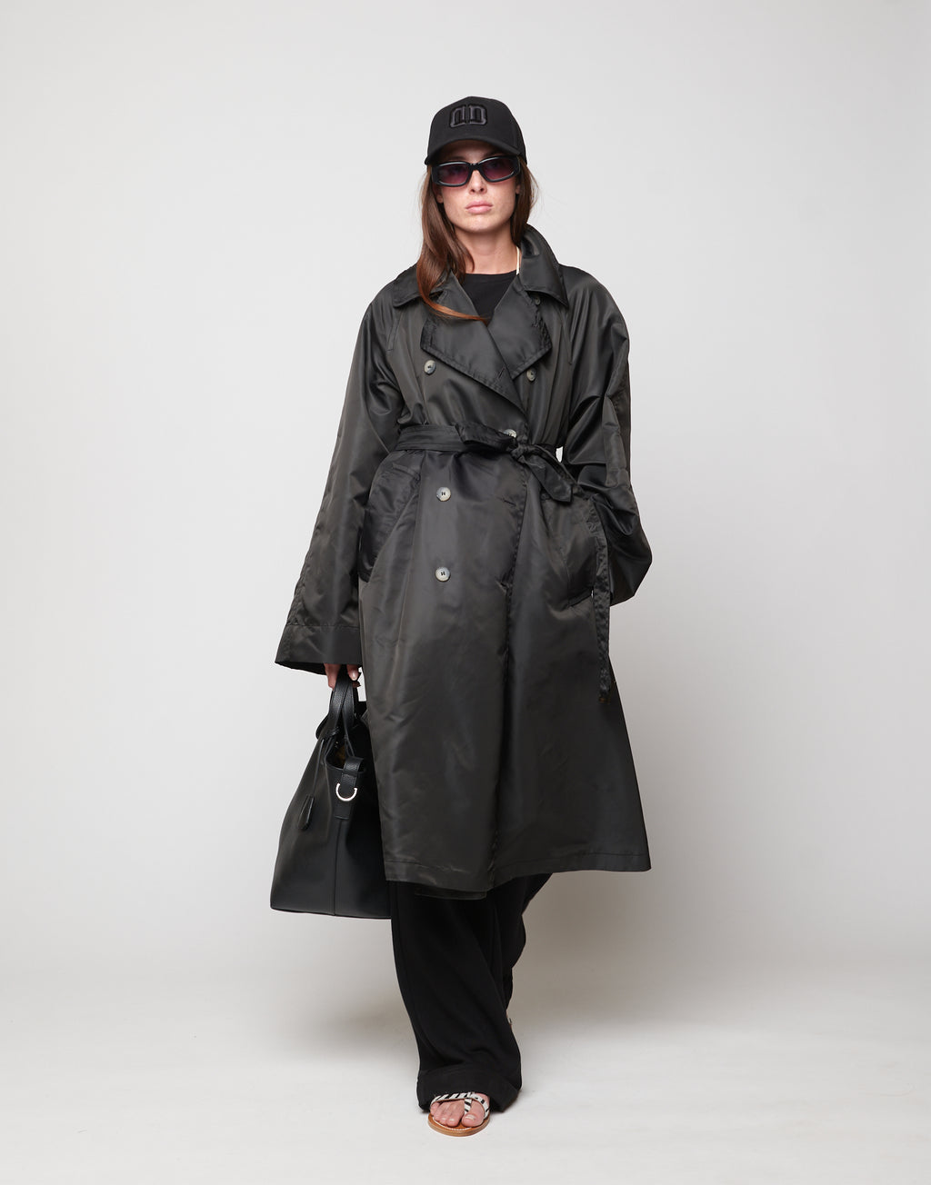 DOUUOD Trench Doppio Petto in Tecno Raso Lavagna