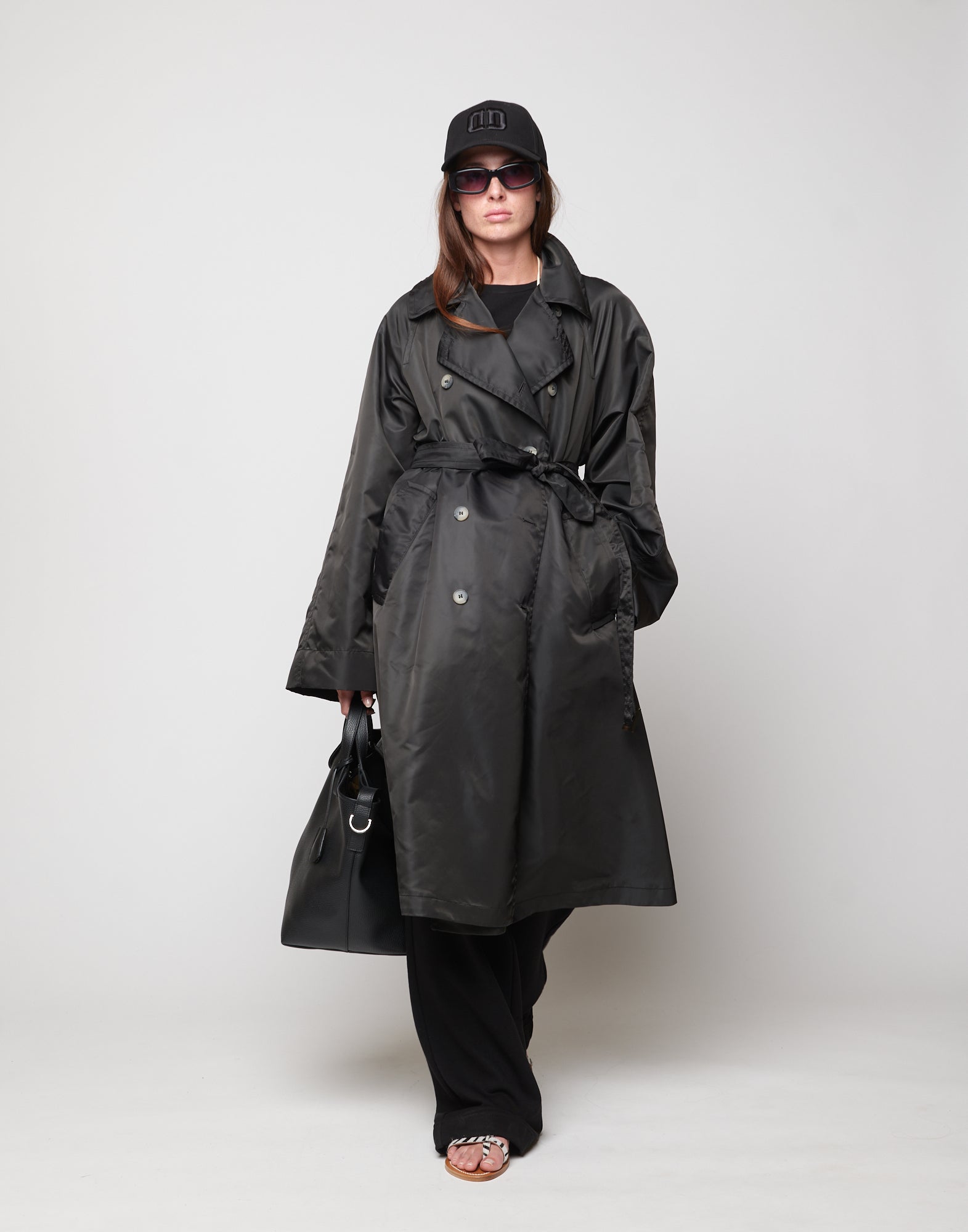 DOUUOD Trench Doppio Petto in Tecno Raso Lavagna