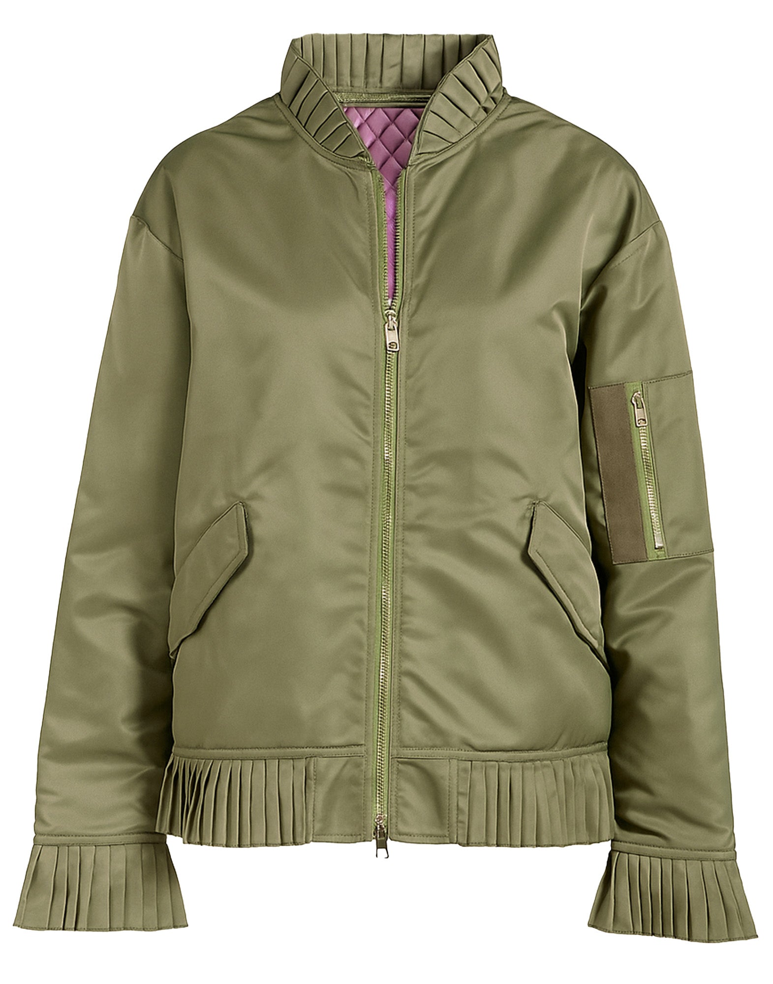 DOUUOD Bomber in Tecno Raso con Dettagli Plissé Salvia