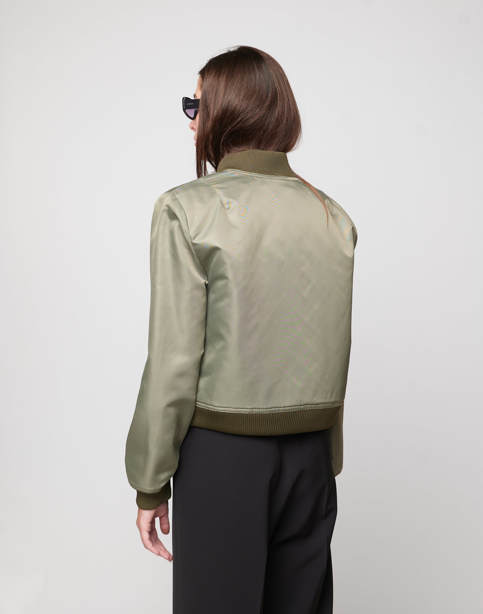 DOUUOD Bomber Corto in Tecno Raso Salvia