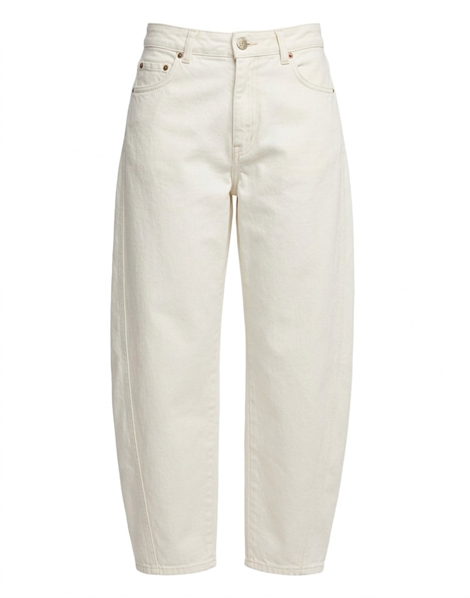 DOUUOD Pantaloni 5 Tasche Baggy in Drill di Cotone Off White