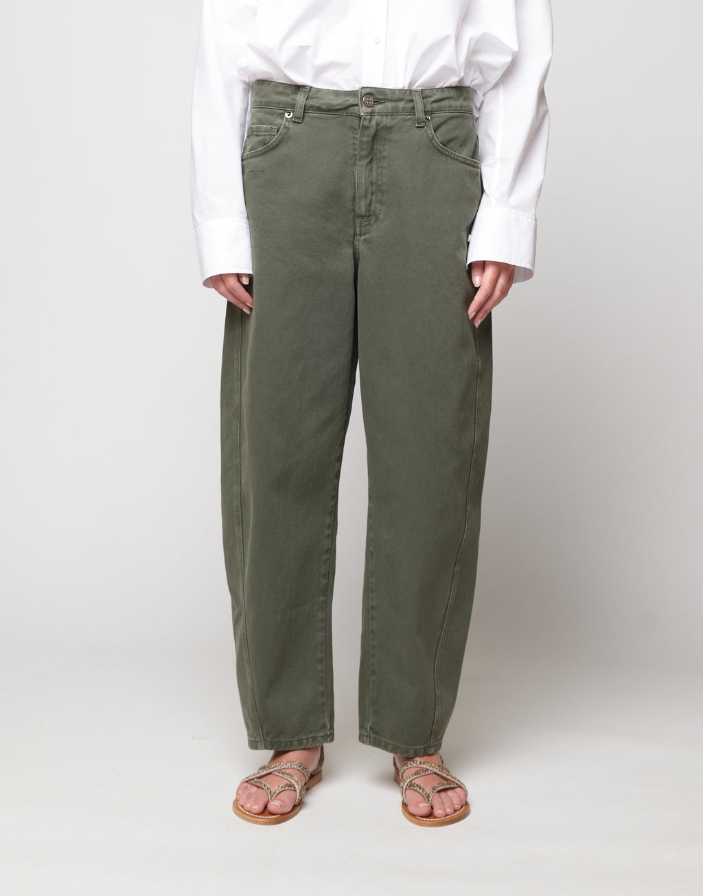 DOUUOD Pantaloni 5 Tasche Baggy in Drill di Cotone Verde Militare