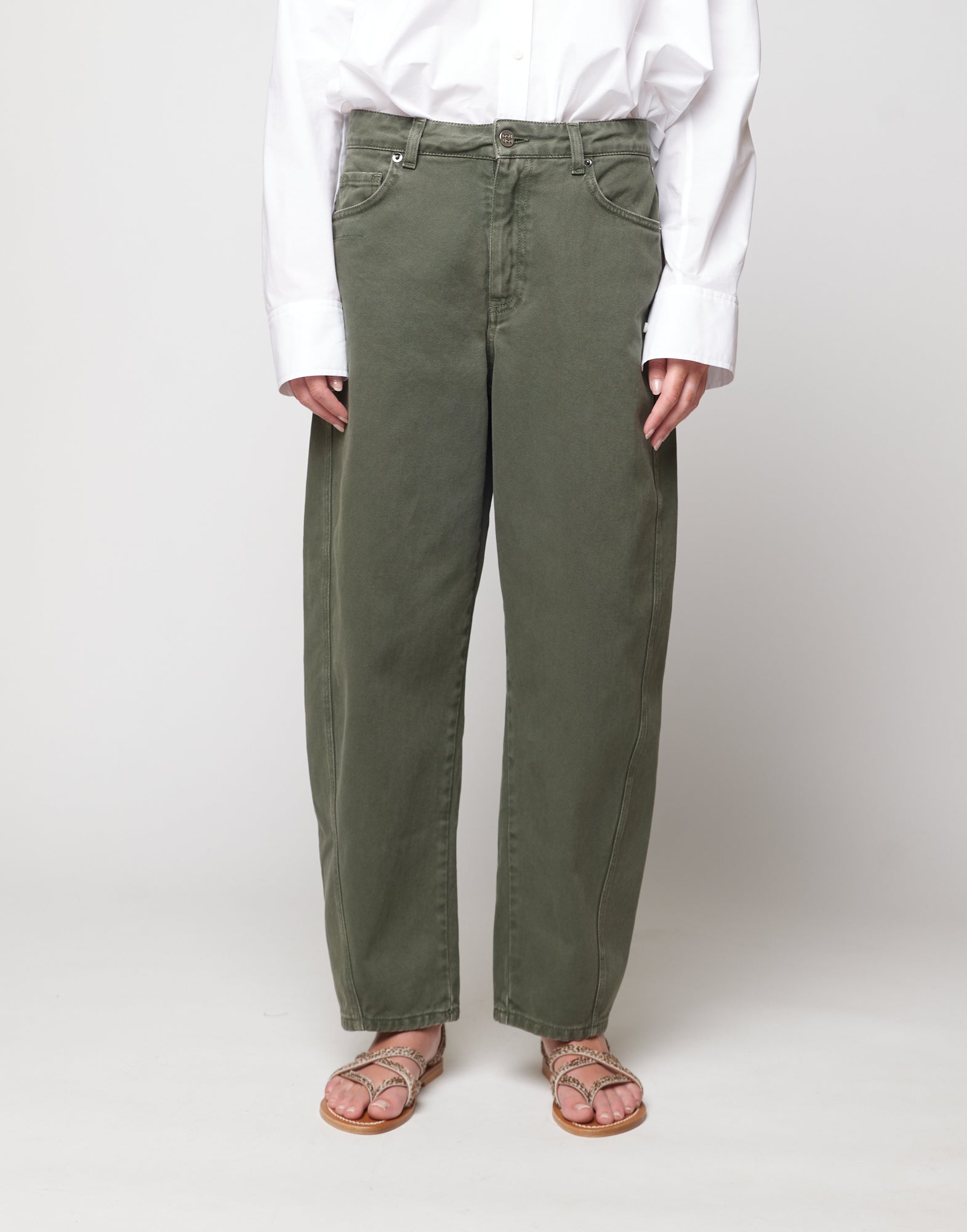 DOUUOD Pantaloni 5 Tasche Baggy in Drill di Cotone Verde Militare