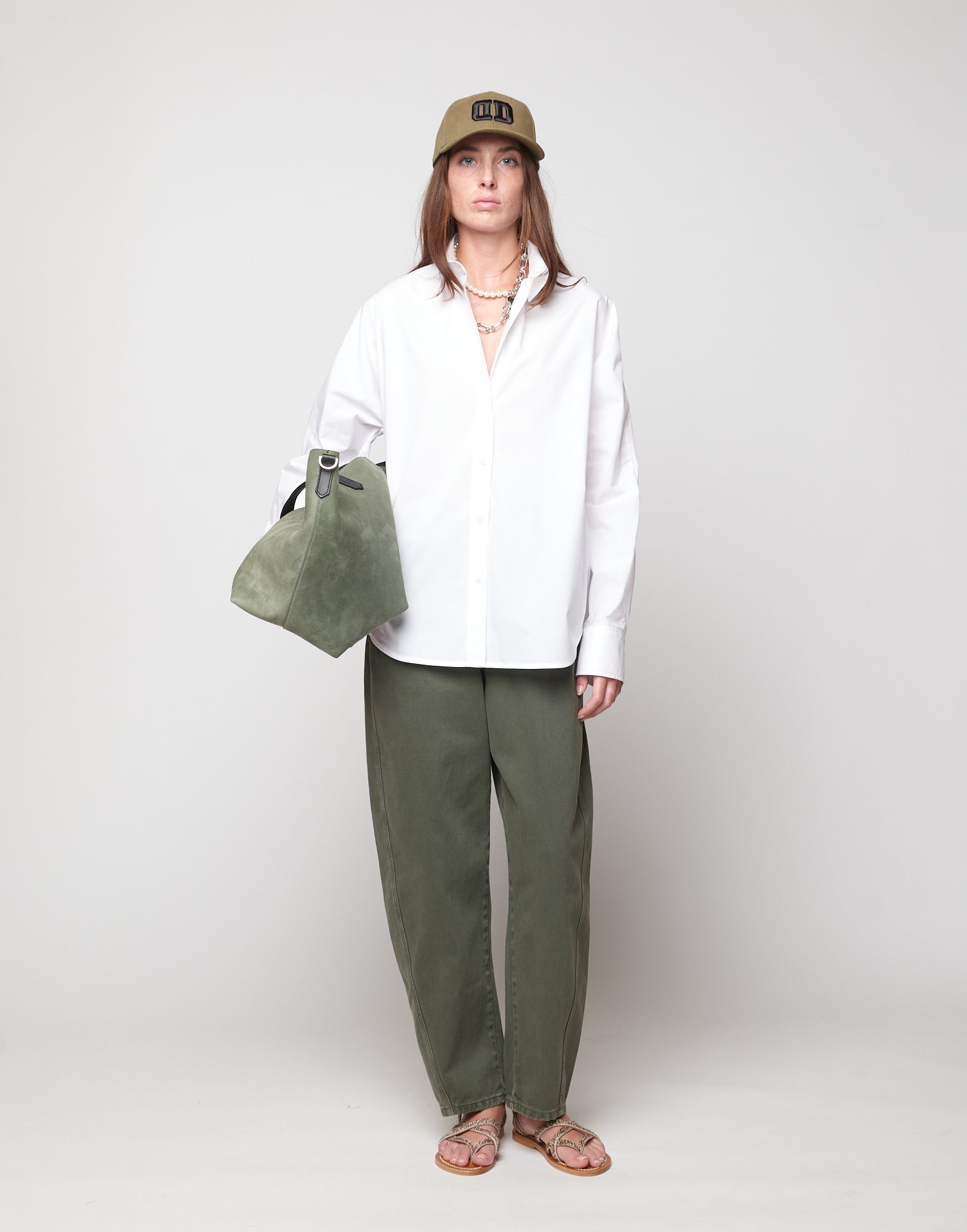 DOUUOD Pantaloni 5 Tasche Baggy in Drill di Cotone Verde Militare