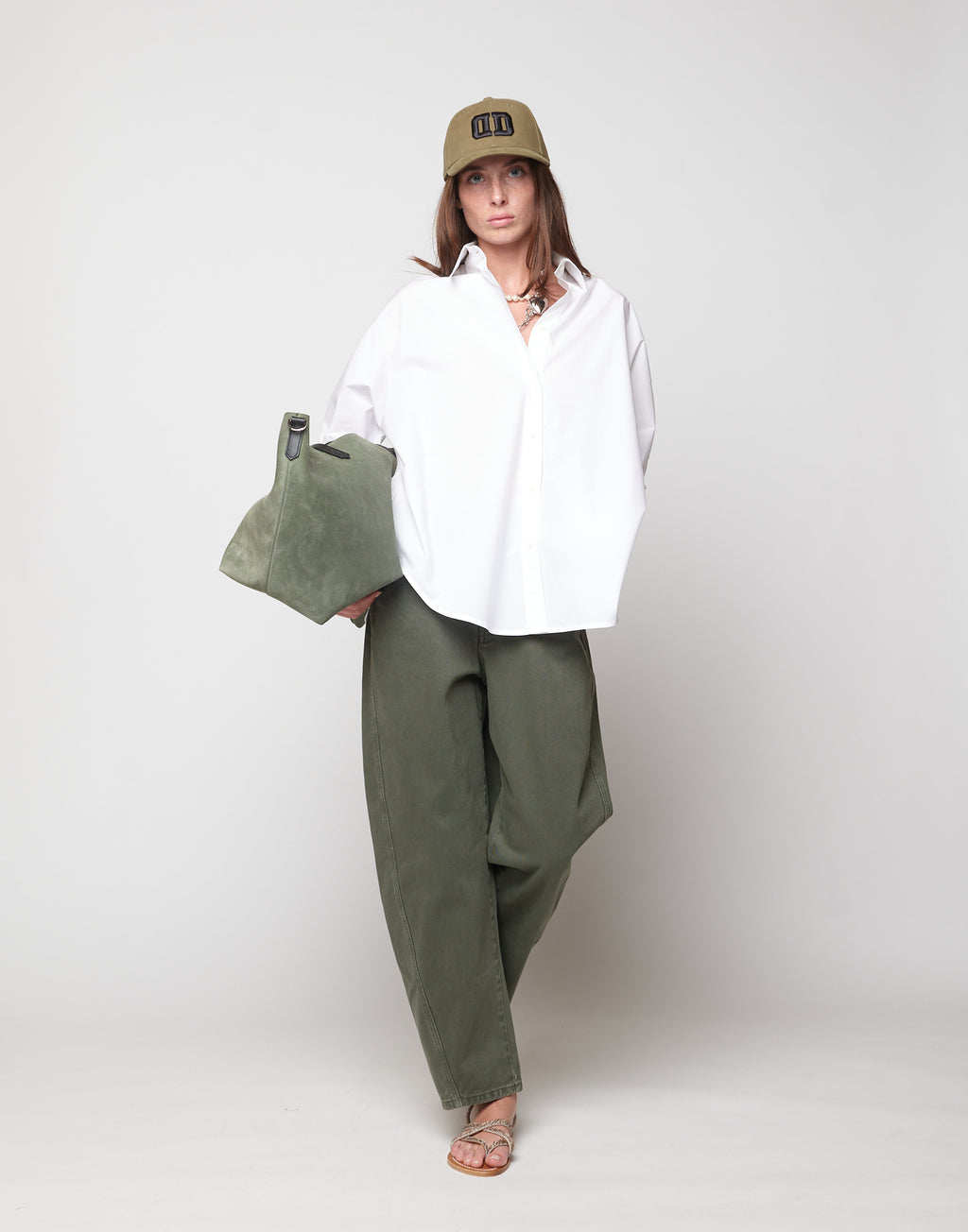 DOUUOD Pantaloni 5 Tasche Baggy in Drill di Cotone Verde Militare
