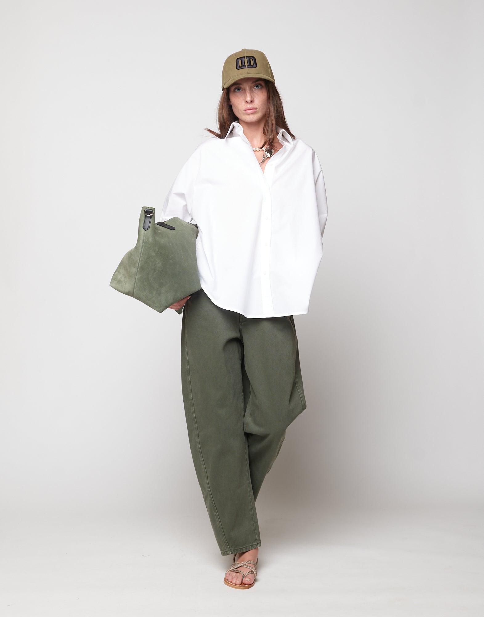 DOUUOD Pantaloni 5 Tasche Baggy in Drill di Cotone Verde Militare