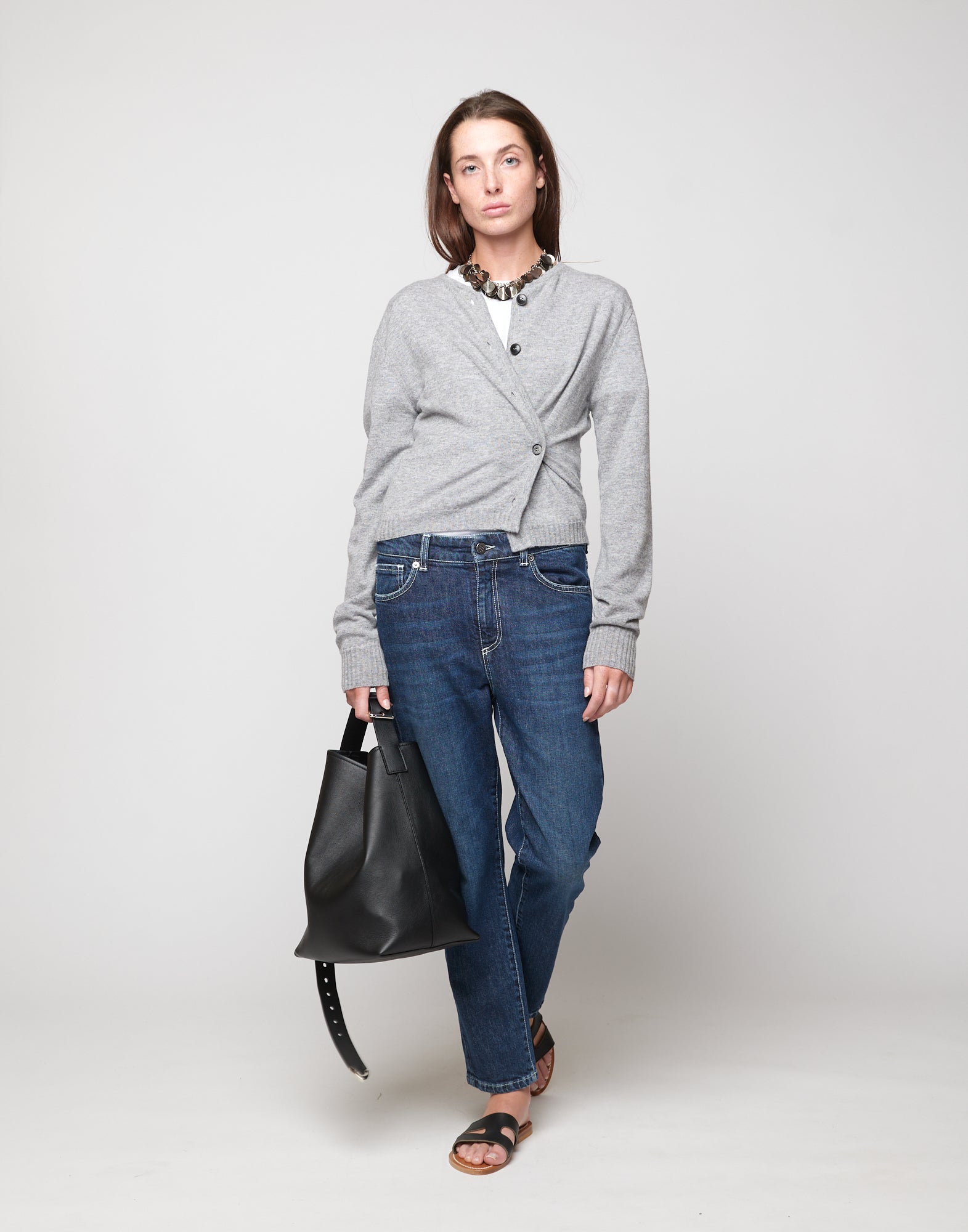 DOUUOD Cardigan Leggero in Lana Cashmere Seta Grigio