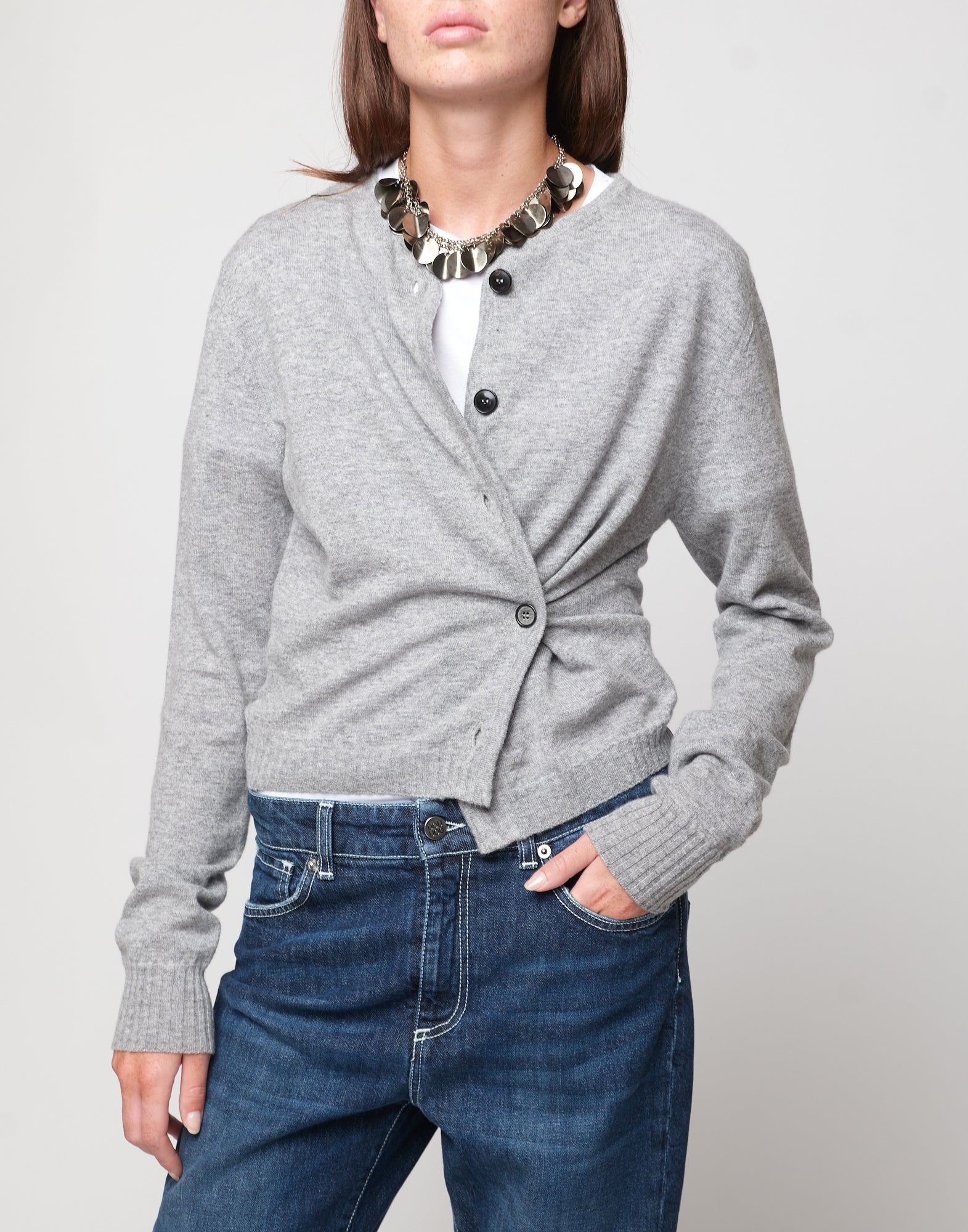 DOUUOD Cardigan Leggero in Lana Cashmere Seta Grigio