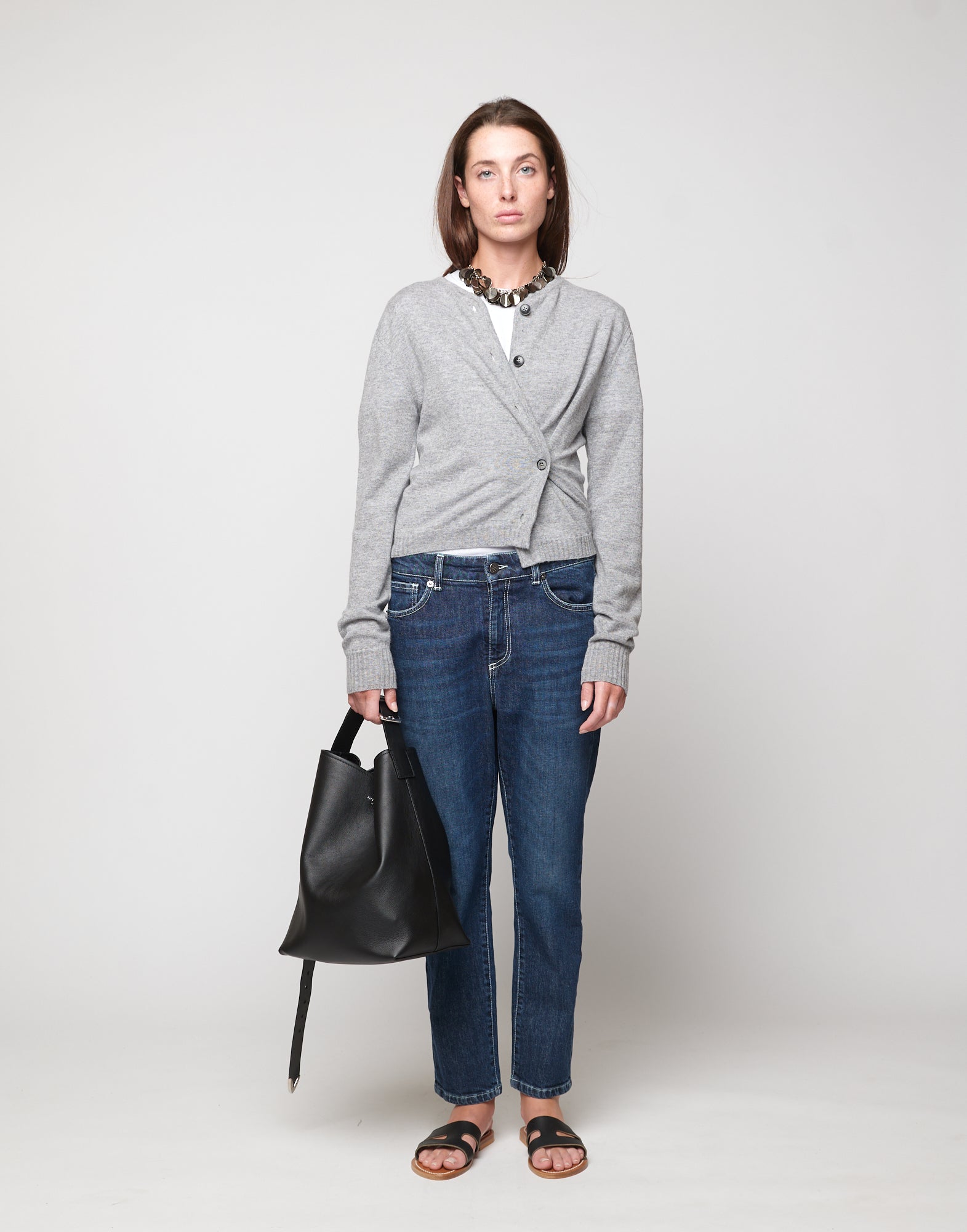 DOUUOD Cardigan Leggero in Lana Cashmere Seta Grigio