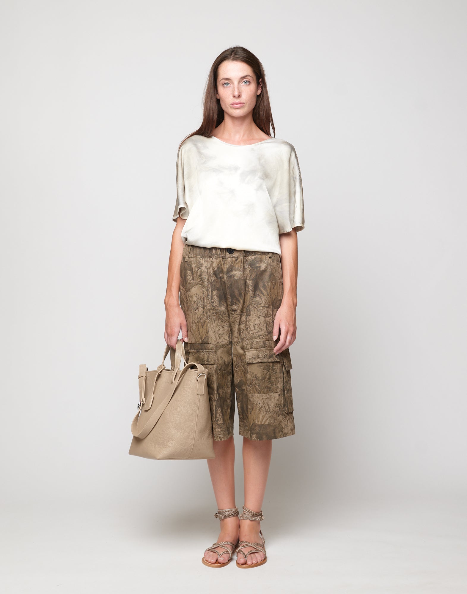 DOUUOD Borsa Shopping Giulia in Pelle Martellata Marmo