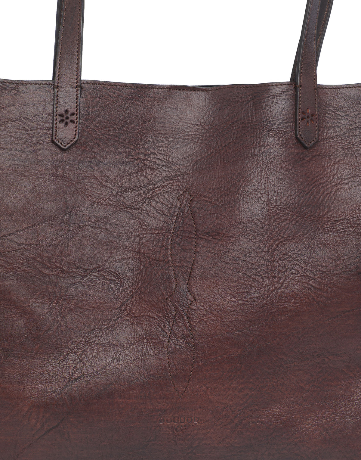 Grand sac cabas DOUUOD en cuir foulonné lavé marron foncé