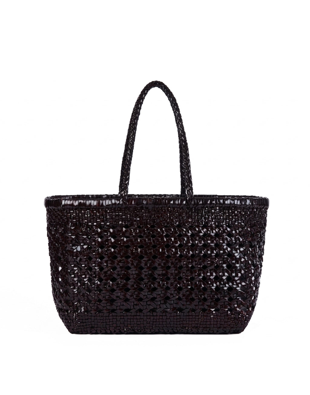 DOUUOD Shopping Bag in Pelle Intrecciata e Traforata Dark Brown