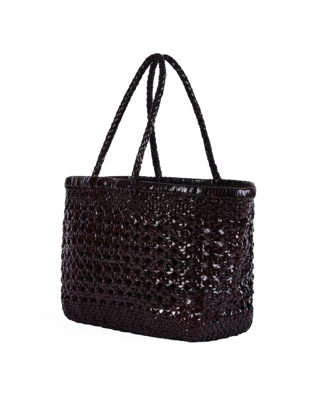 DOUUOD Shopping Bag in Pelle Intrecciata e Traforata Dark Brown