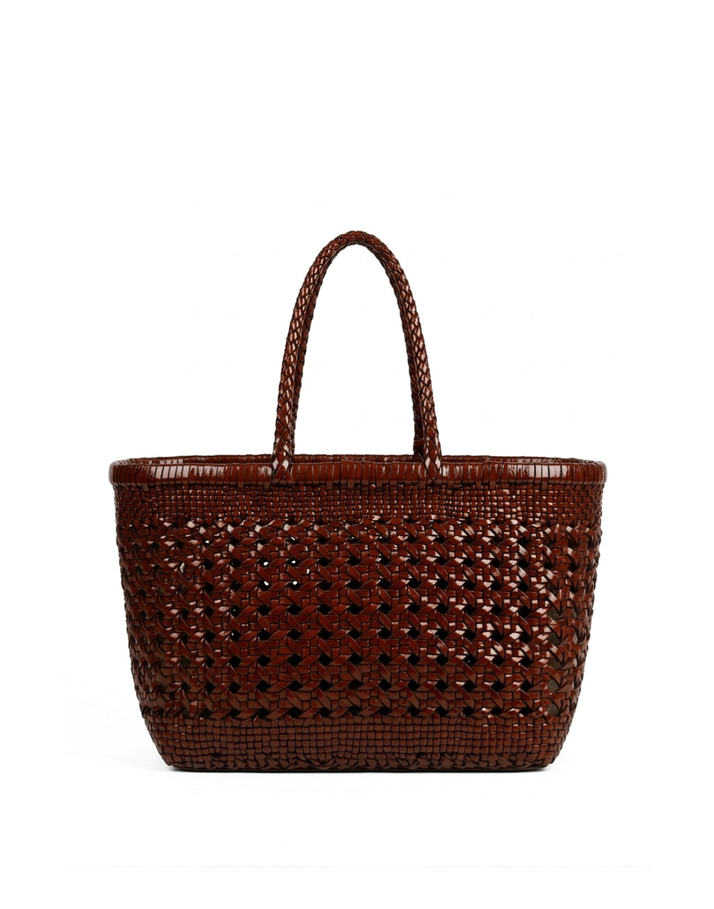 DOUUOD Shopping Bag in Pelle Intrecciata e Traforata Cognac