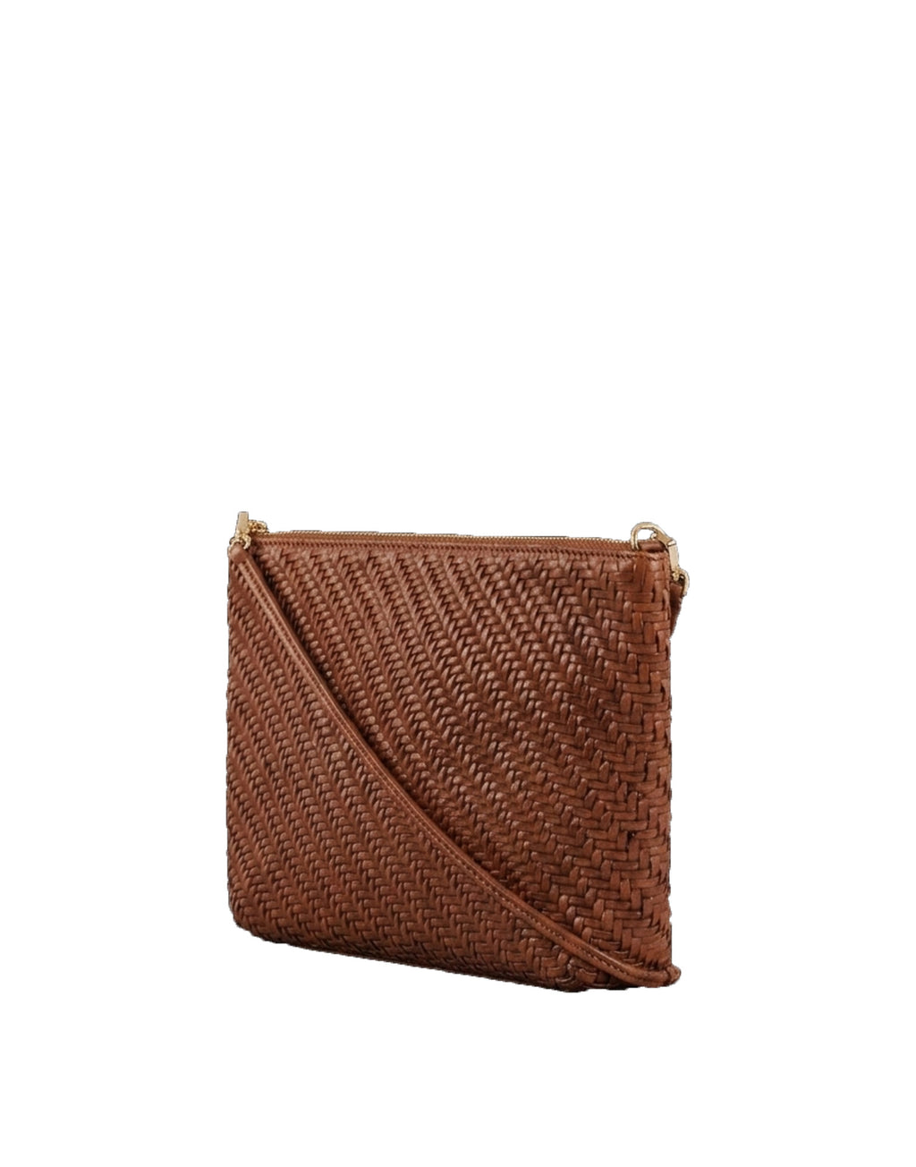DOUUOD Piatta in Pelle Intrecciata con Tracolla Cognac