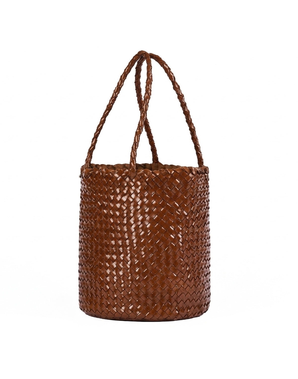 DOUUOD Borsa Secchiello in Pelle Intrecciata Cognac