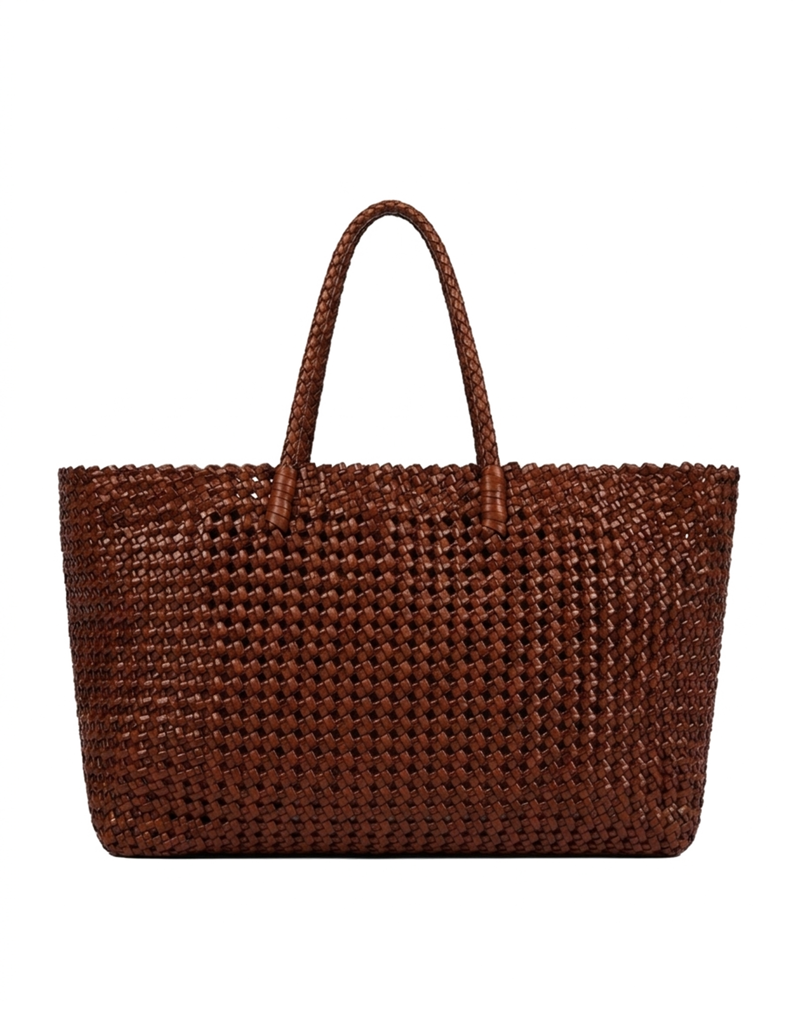 DOUUOD Borsa Shopping in Pelle Intrecciata Cognac