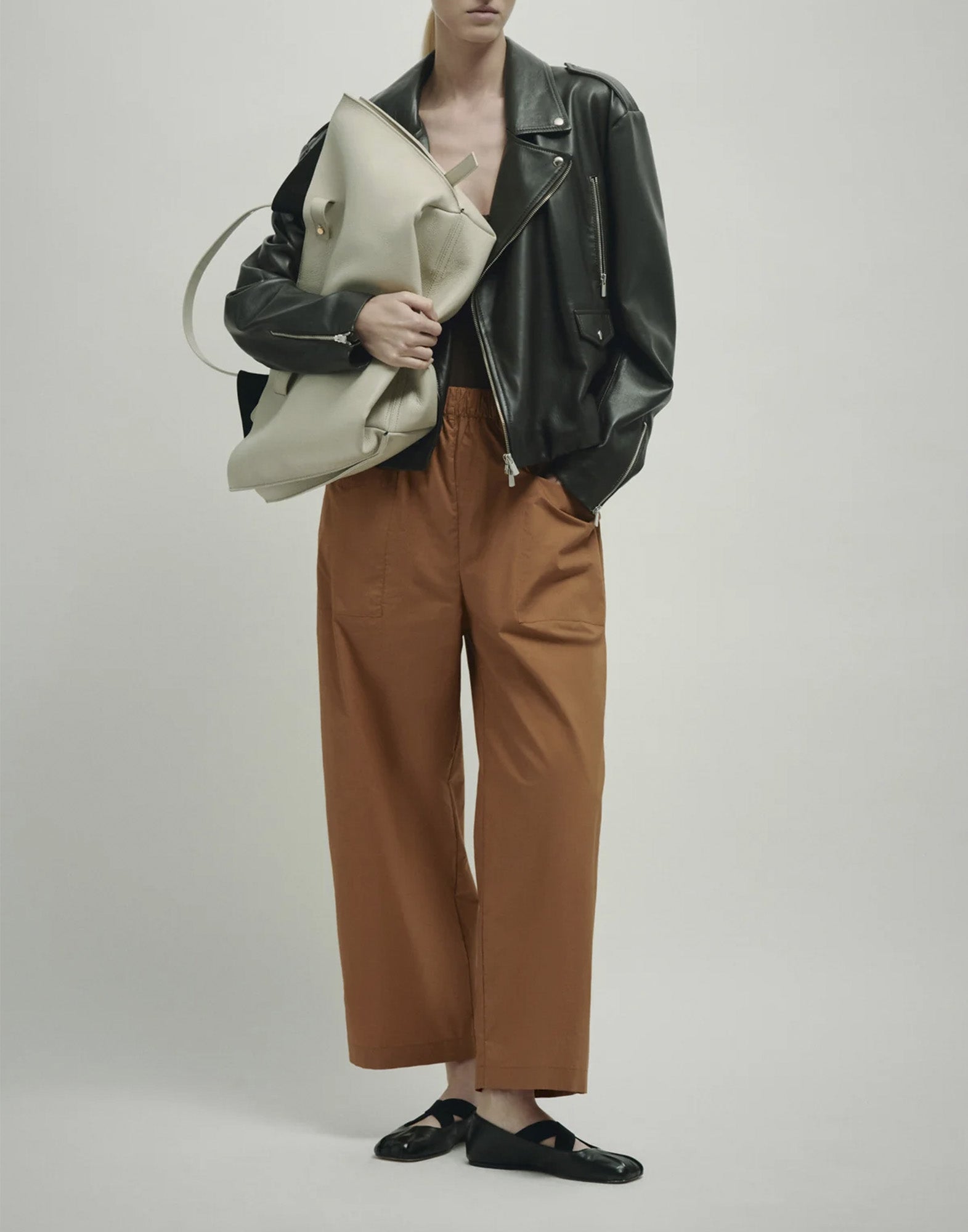 ERIKA CAVALLINI Pantalone con Elastico in Popeline Brandy