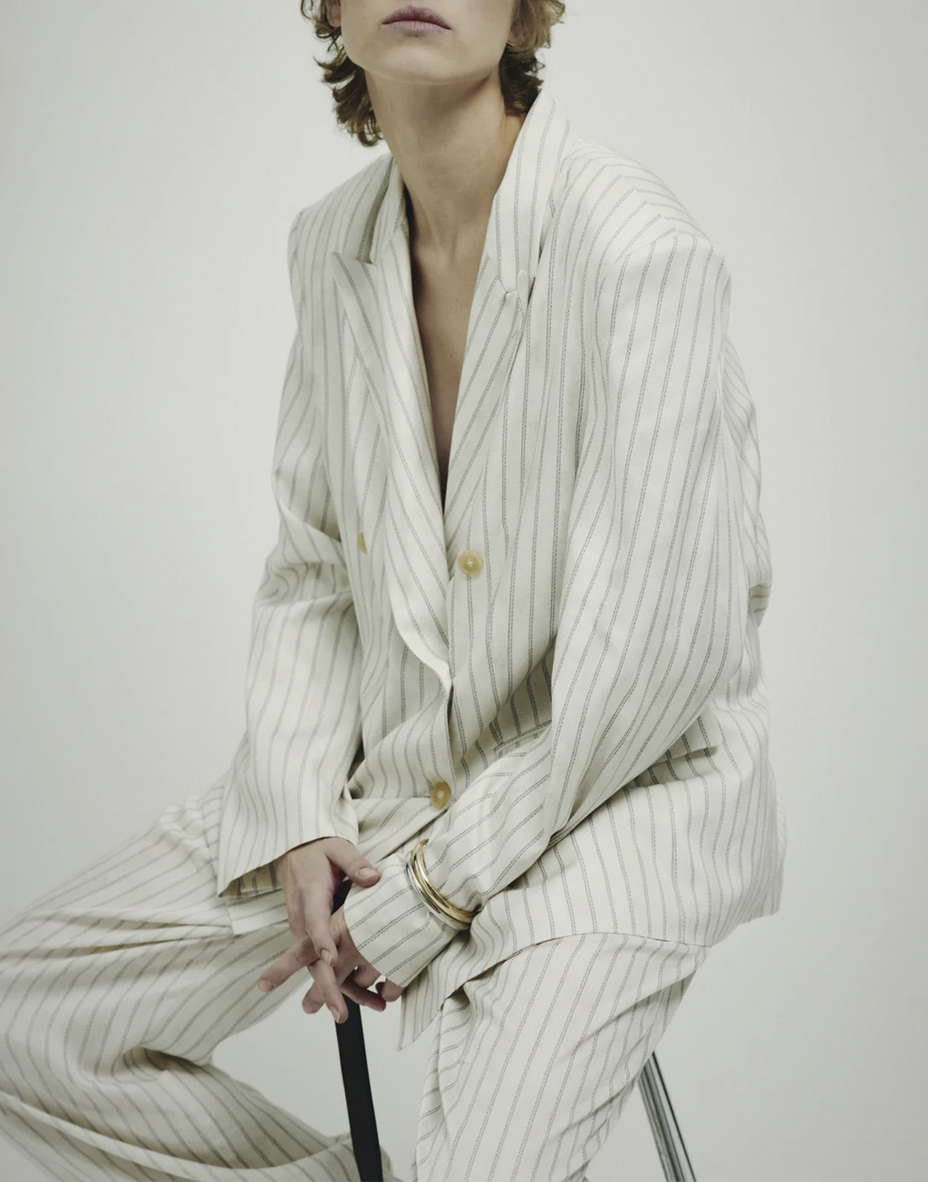 ERIKA CAVALLINI Giacca Doppiopetto in Viscosa Gessata