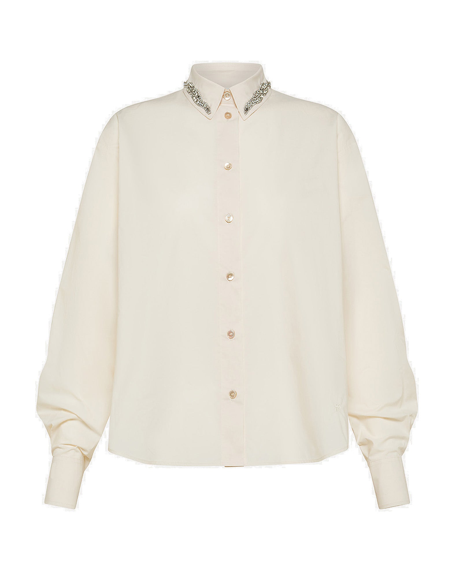 FORTE FORTE Camicia Boxy in Popeline di Cotone BCI con Colletto Ricamato Burro