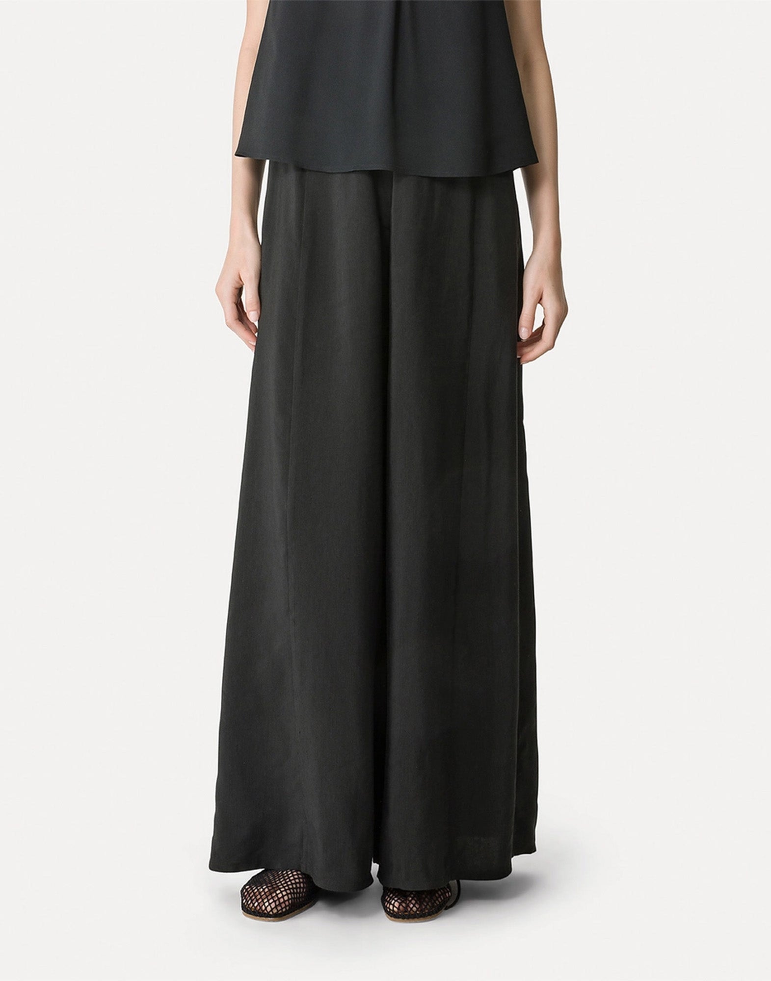 FORTE FORTE Pantaloni Flared in Lino e Viscosa Neri