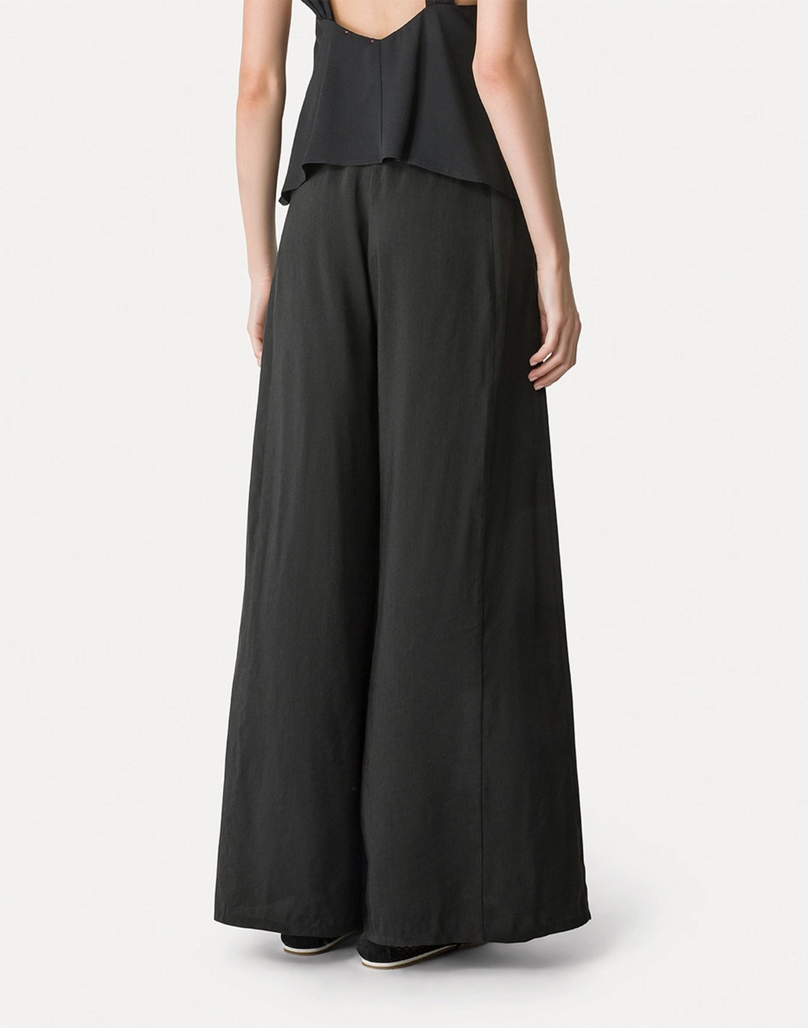 FORTE FORTE Pantaloni Flared in Lino e Viscosa Neri