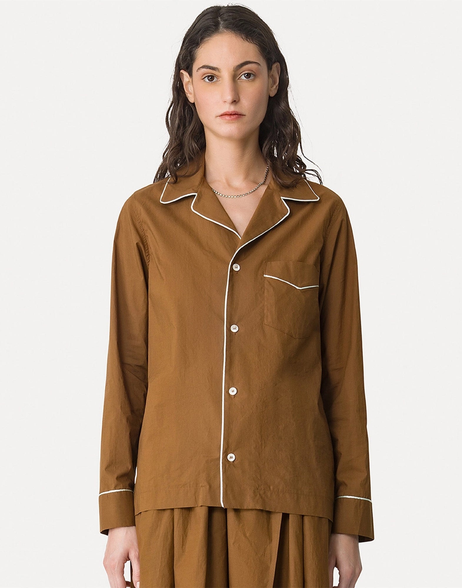 FORTE FORTE Camicia Pigiama Chic in Popeline Chocolate