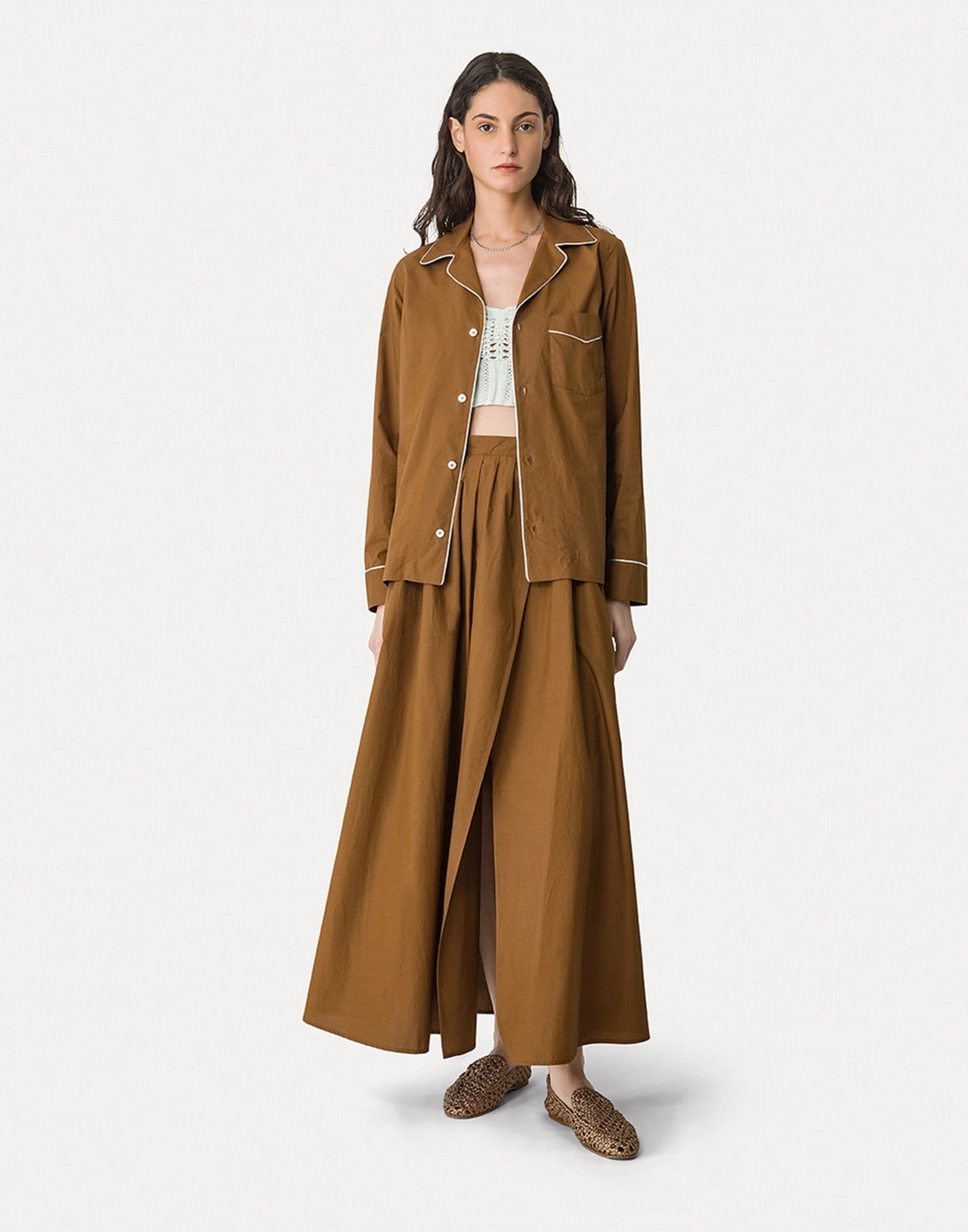 FORTE FORTE Camicia Pigiama Chic in Popeline Chocolate