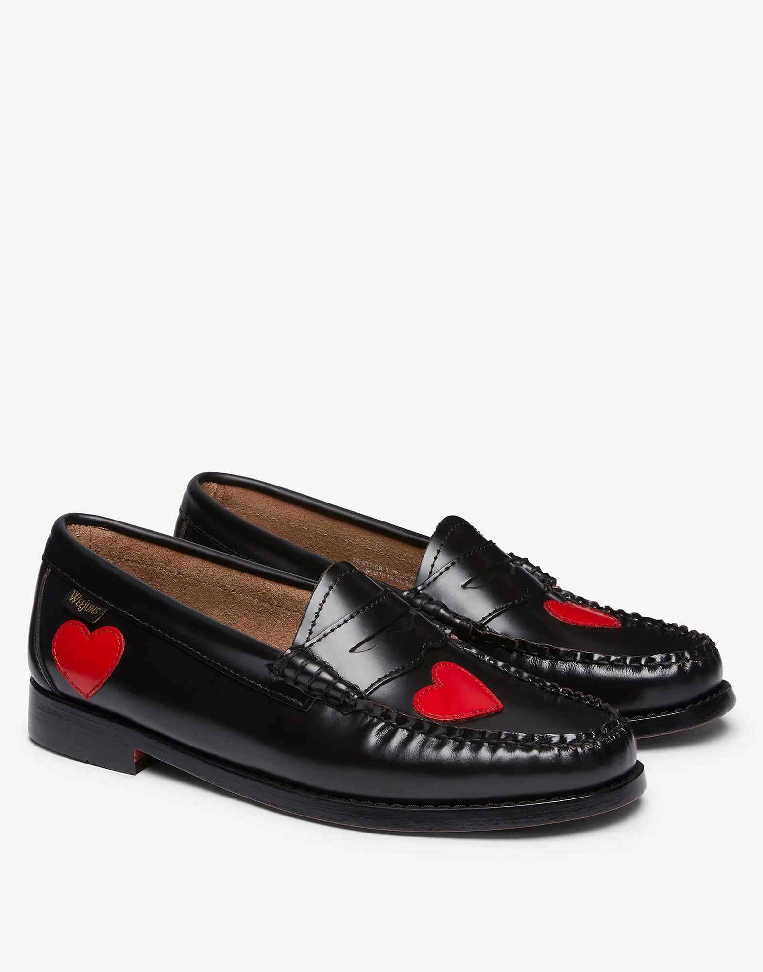 GH BASS Penny Love Weejuns Mocassini in Pelle Nera con Cuori Rossi