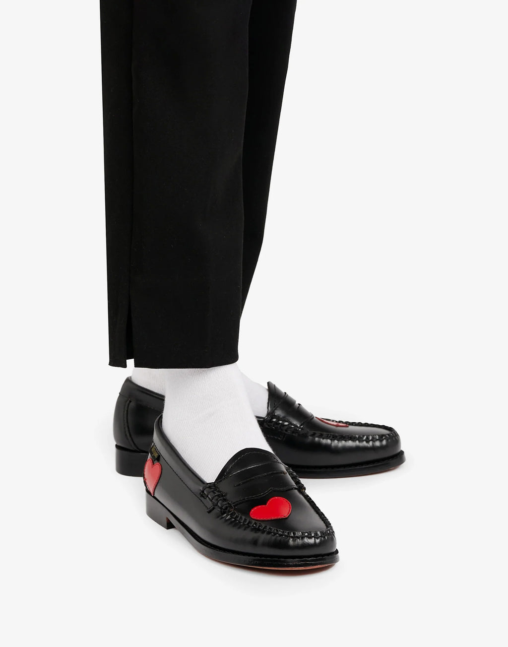 GH BASS Penny Love Weejuns Mocassini in Pelle Nera con Cuori Rossi