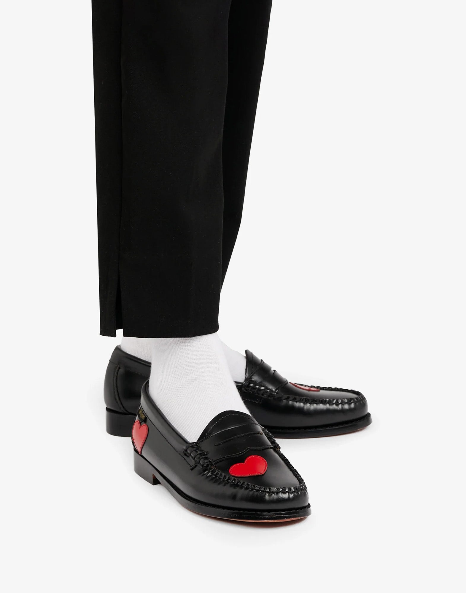 GH BASS Penny Love Weejuns Mocassini in Pelle Nera con Cuori Rossi