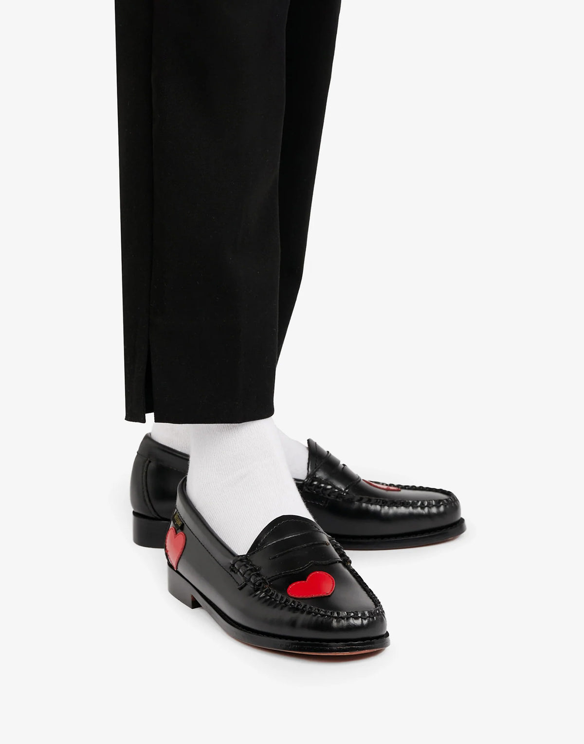 GH BASS Penny Love Weejuns Mocassini in Pelle Nera con Cuori Rossi