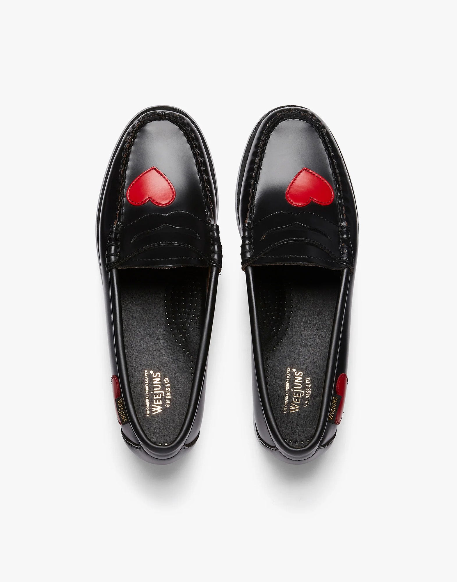 GH BASS Penny Love Weejuns Mocassini in Pelle Nera con Cuori Rossi