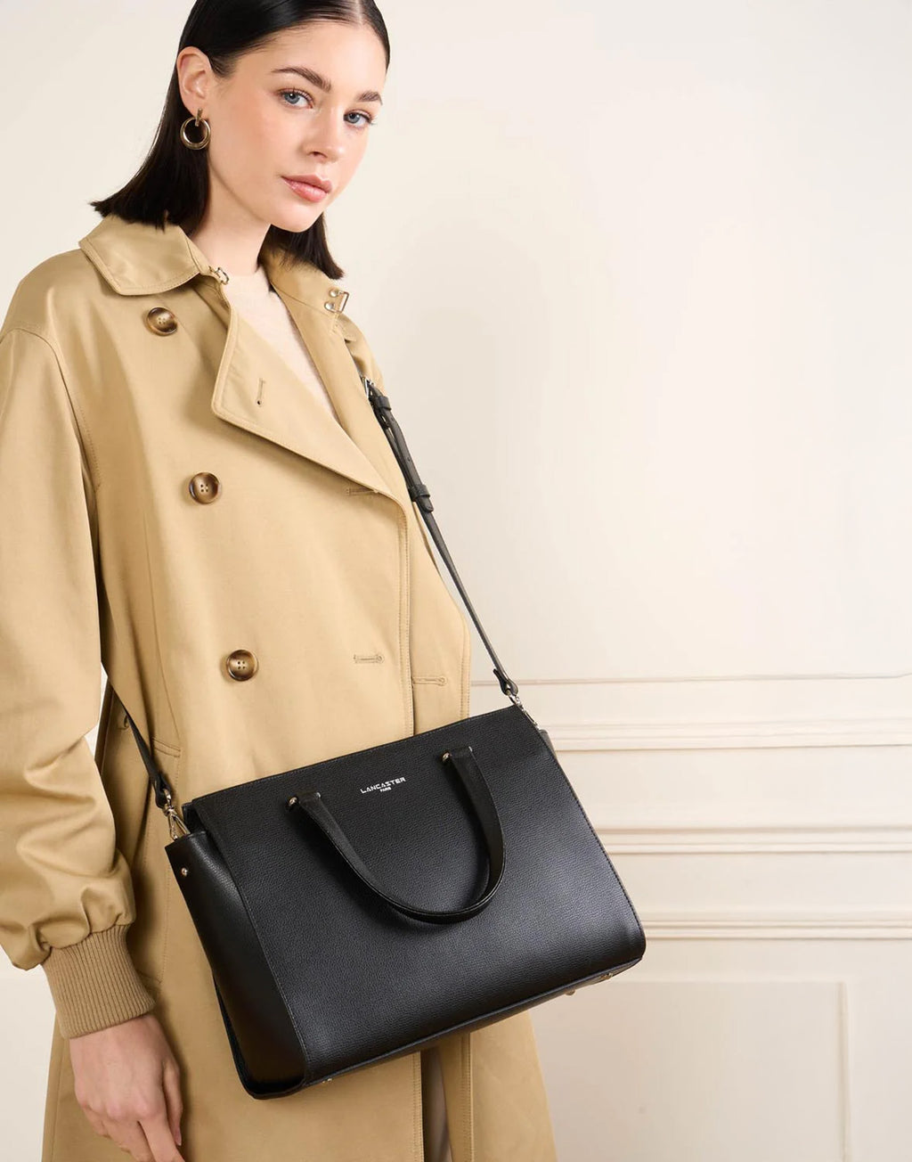 LANCASTER Borsa Grande Sierra in Pelle Granulata Noir