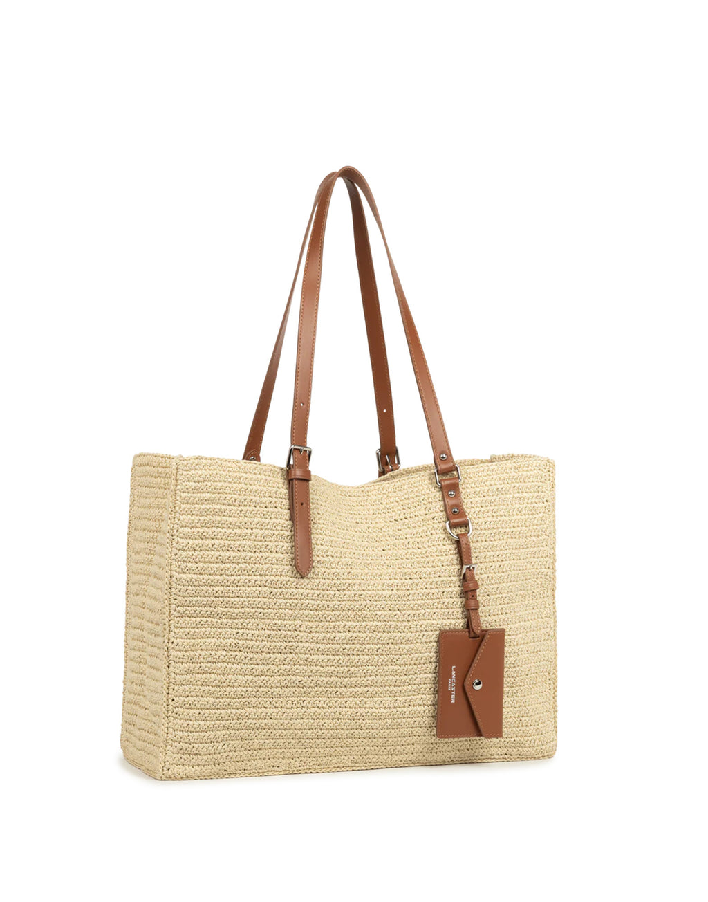 LANCASTER Borsa a Spalla Playa in Paglia Naturale e Pelle Camel