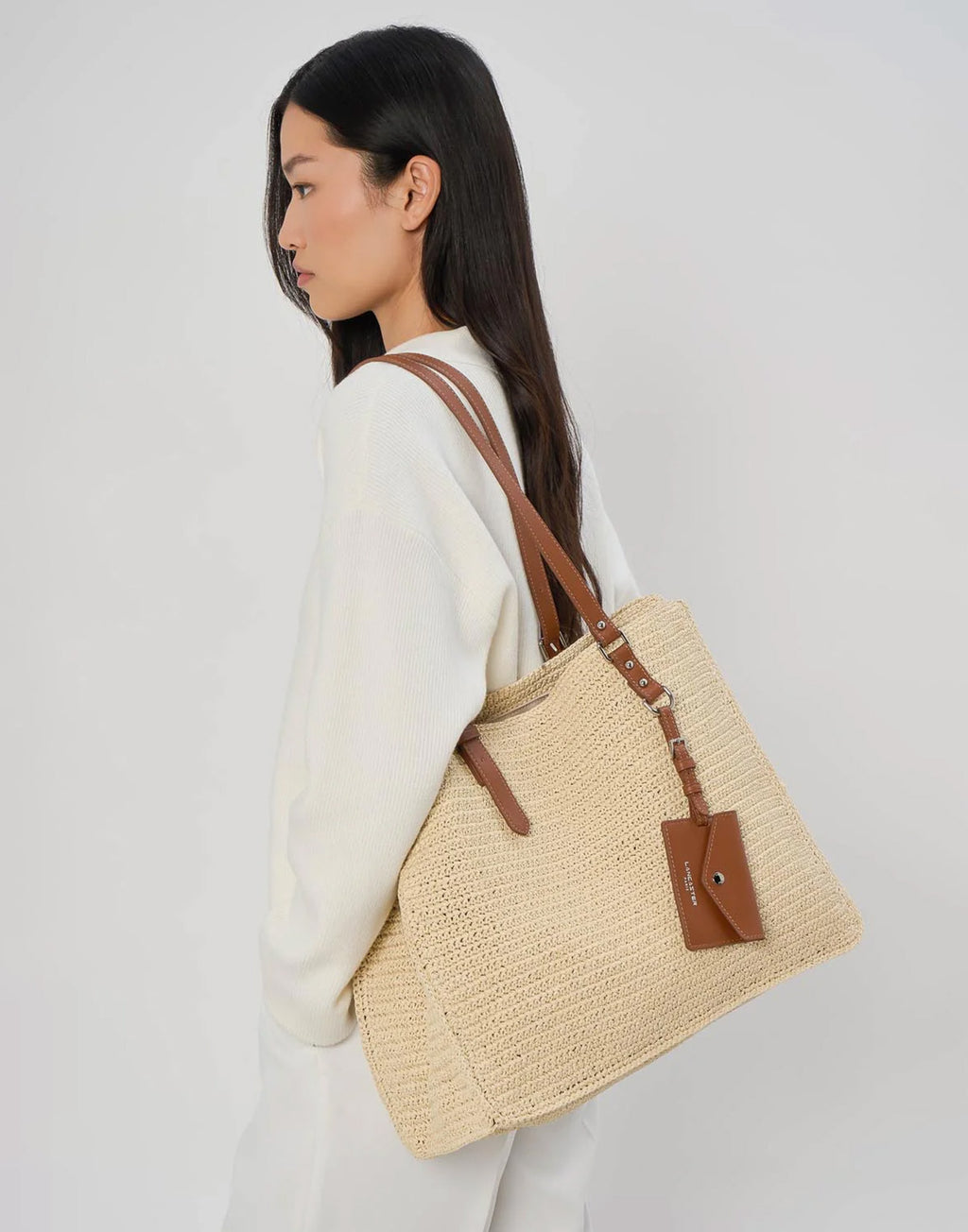 LANCASTER Borsa a Spalla Playa in Paglia Naturale e Pelle Camel