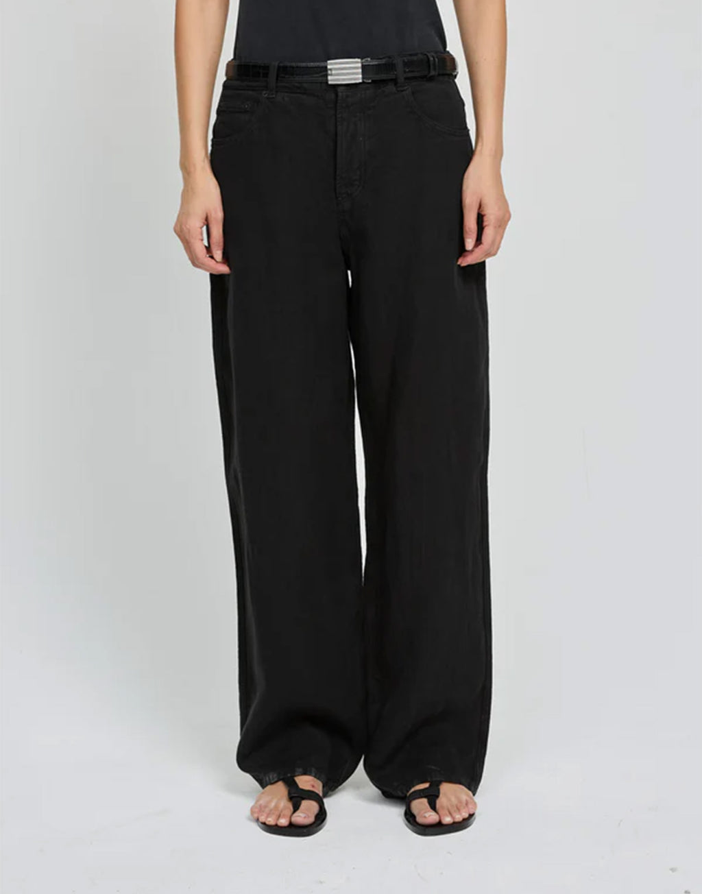 LAURENCE BRAS Jeans in Lino a Gamba Dritta Nero