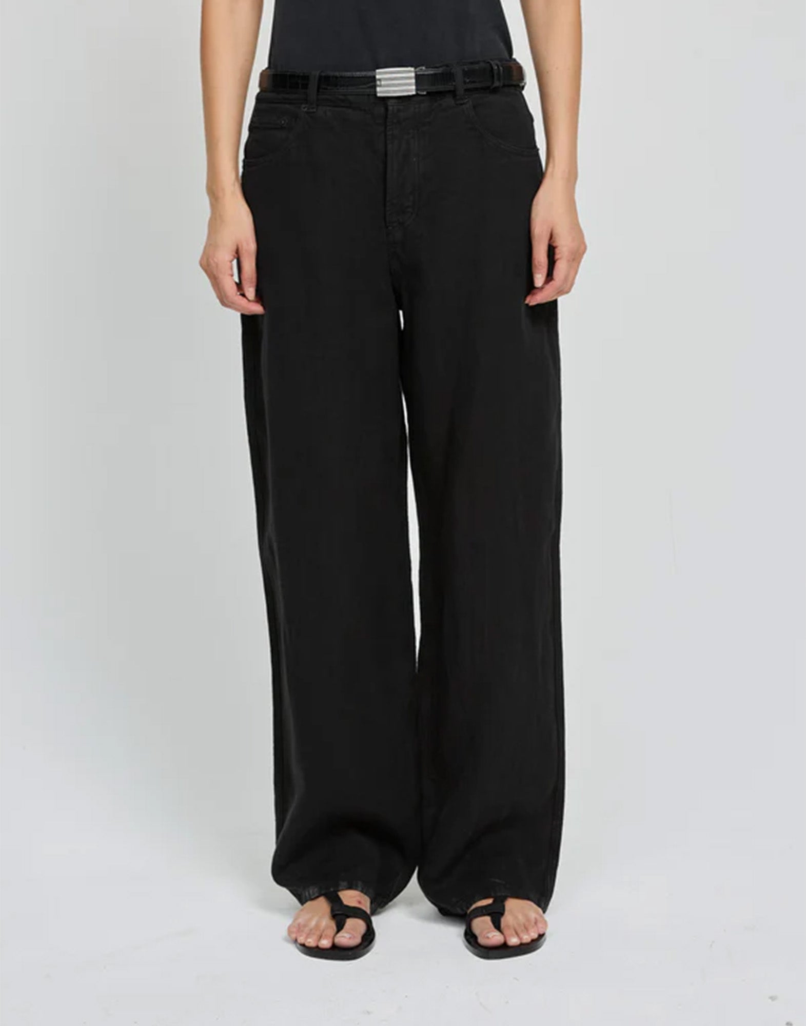 LAURENCE BRAS Jeans in Lino a Gamba Dritta Nero