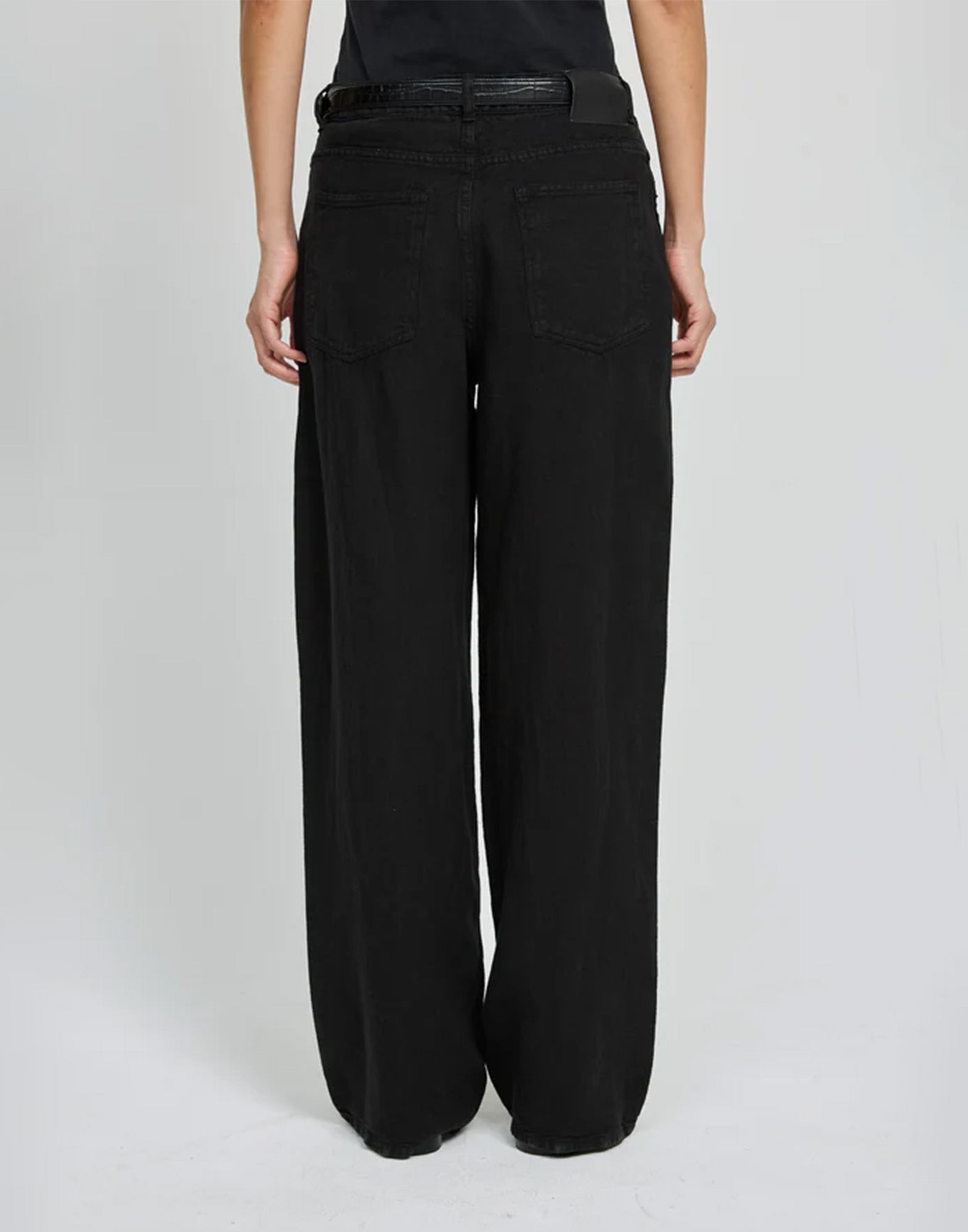 LAURENCE BRAS Jeans in Lino a Gamba Dritta Nero