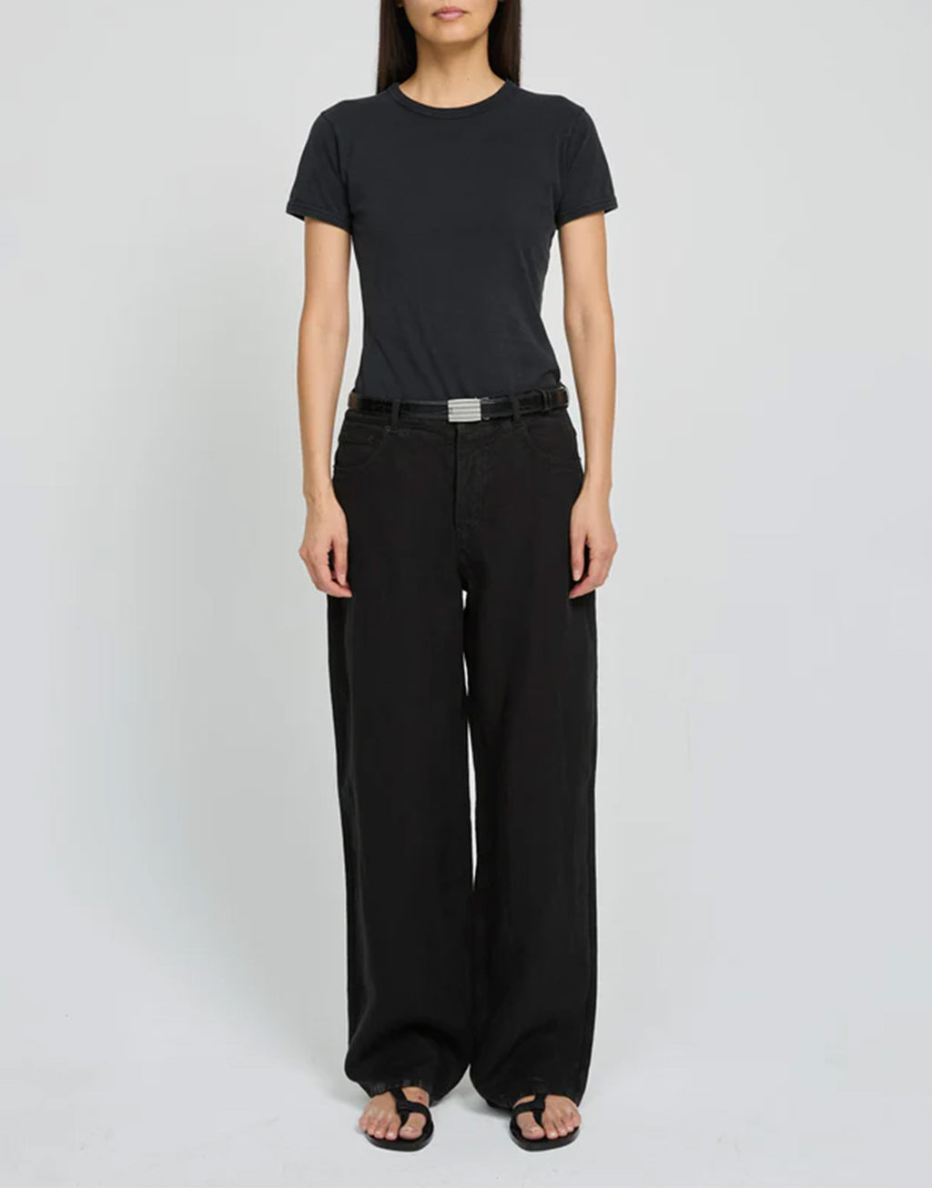 LAURENCE BRAS Jeans in Lino a Gamba Dritta Nero