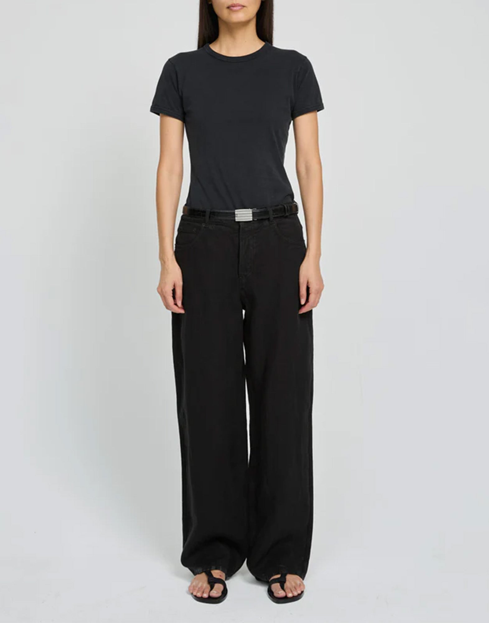 LAURENCE BRAS Jeans in Lino a Gamba Dritta Nero