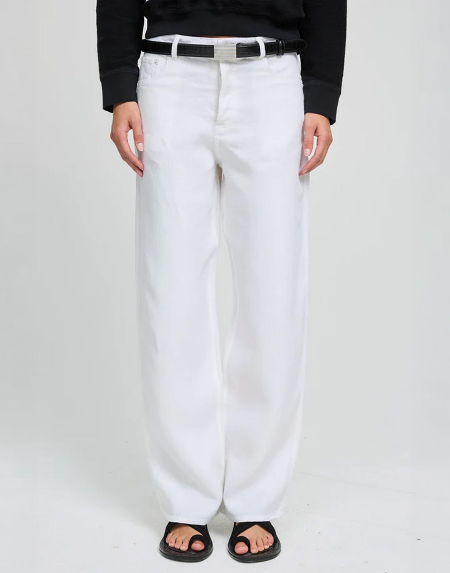 LAURENCE BRAS Jeans in Lino a Gamba Dritta Bianco