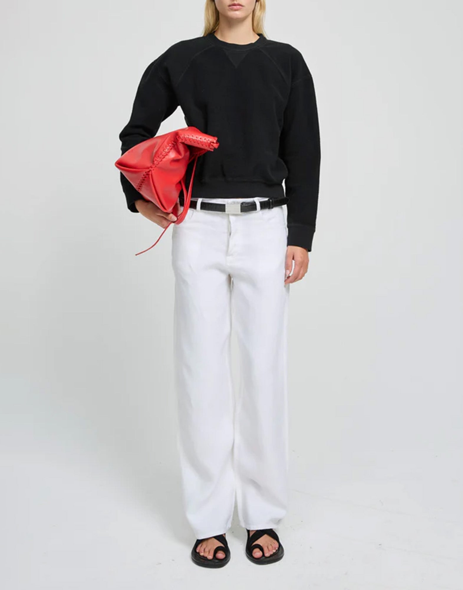 LAURENCE BRAS Jeans in Lino a Gamba Dritta Bianco