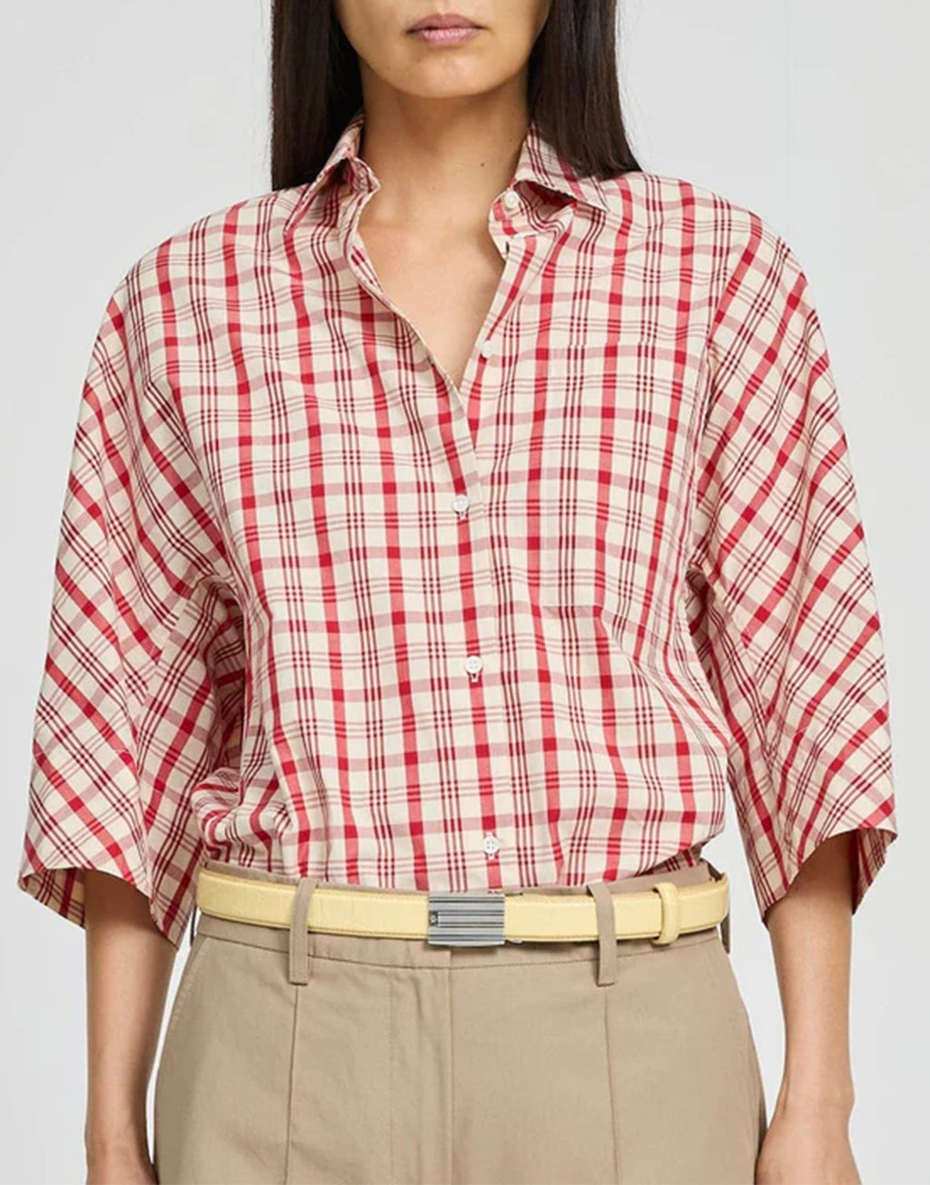 LAURENCE BRAS Camicia a Quadri Rosso e Bianco in Cotone