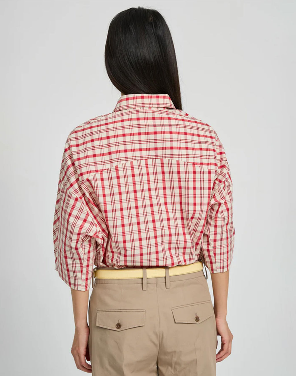 LAURENCE BRAS Camicia a Quadri Rosso e Bianco in Cotone