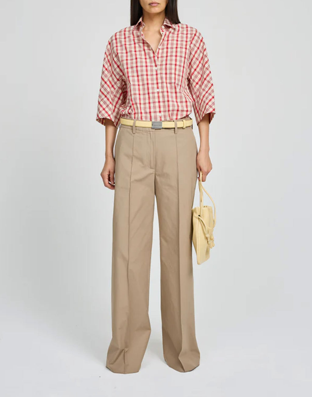 LAURENCE BRAS Camicia a Quadri Rosso e Bianco in Cotone