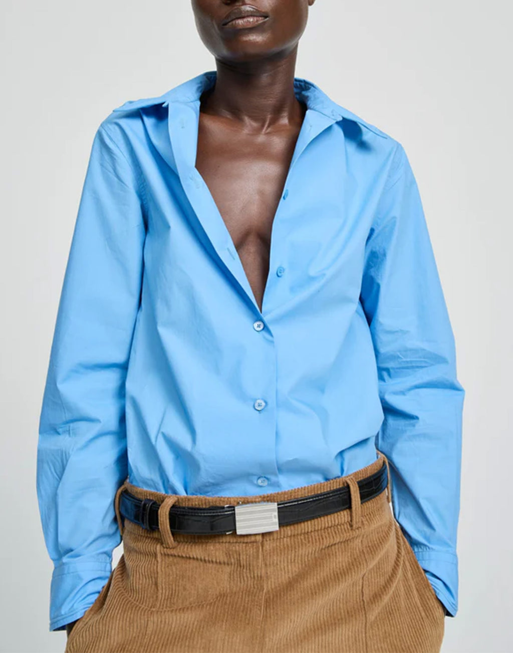 LAURENCE BRAS Chiara Camicia Oversize in Cotone Azzurra