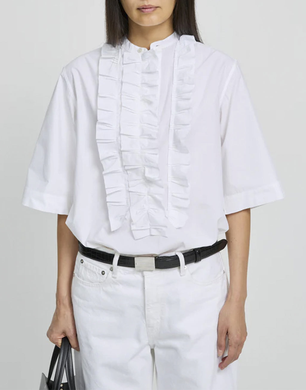 LAURENCE BRAS Blusa con Rouches in Cotone Bianco